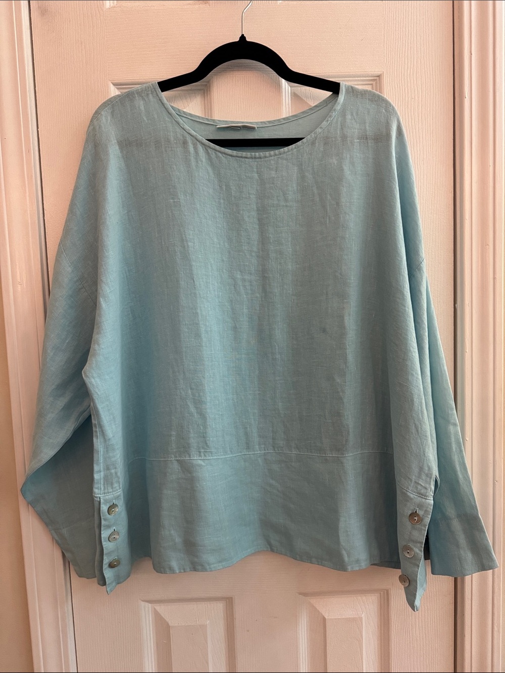 BRYN WALKER Artist Top 100% Linen Aqua Blue Size XL